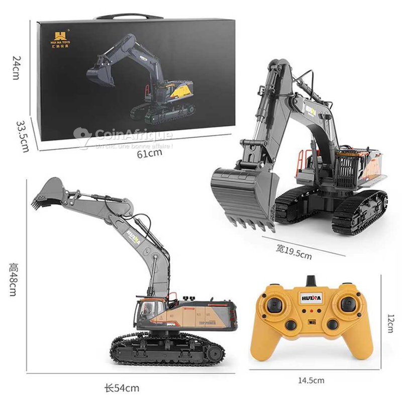 Excavatrice RC 13 Canaux 2,4 GHz – Pelle Télécommandée Avec Godet Métal, Lumières, Sons, Spray, Rotation 680°, Cadeau Enfants 6-12 Ans